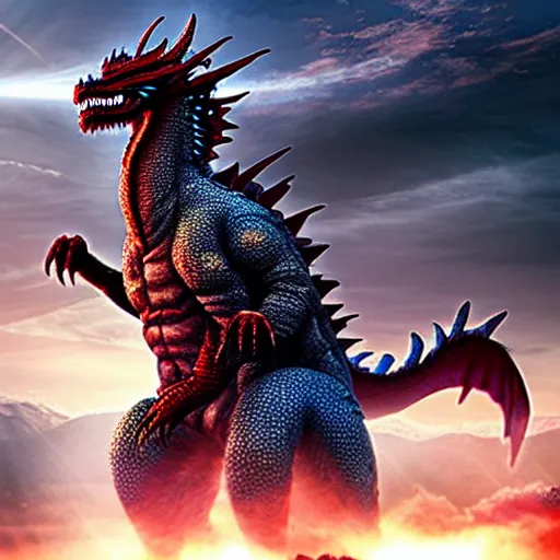 Prompt: giant Kaiju dragon monster, god, expansive, unearthly, 8k, wide-shots, ginormous, horror, looming over Earth