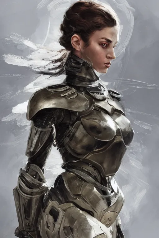 Image similar to a finely detailed painting of an attractive young woman, clothed in military-style battle armor, olive skin, long dark hair, beautiful bone structure, symmetrical facial features, intricate, elegant, digital painting, trending on Artstation, concept art, smooth, sharp focus, illustration, from Metal Gear by Ruan Jia and Mandy Jurgens and Artgerm and William-Adolphe Bouguerea, award winning