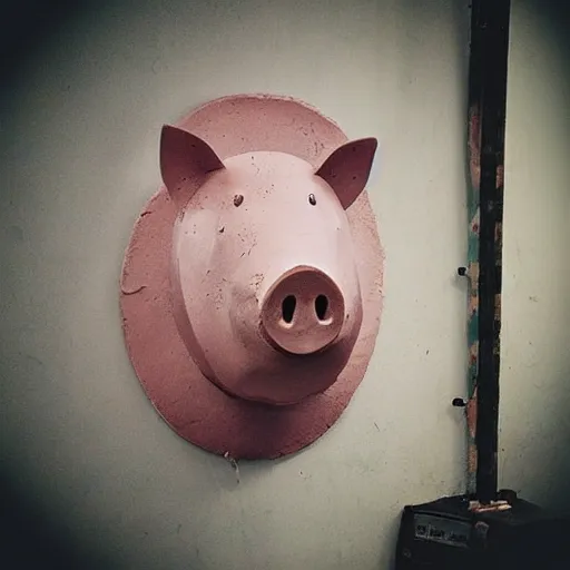 Image similar to “ a pig sculpture work in progress in an artist ’ s studio, mixed materials ”