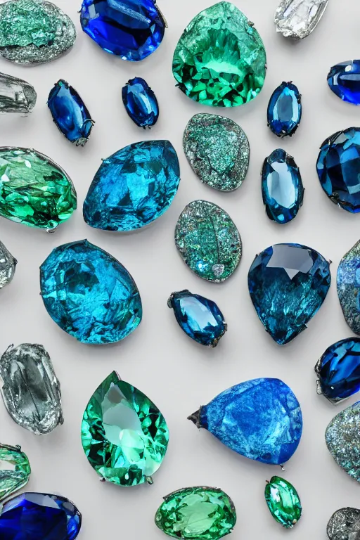 Image similar to a desk full of blue and green diamonds