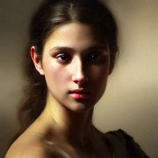 Image similar to hyperrealistic oil painting of woman, oil paint drips, dim volumetric lighting, 8 k octane beautifully detailed render, post - processing, portrait, extremely hyper - detailed, intricate, epic composition, cinematic lighting, masterpiece, by william - adolphe bouguereau, trending on artstation, very very detailed, masterpiece, stunning,