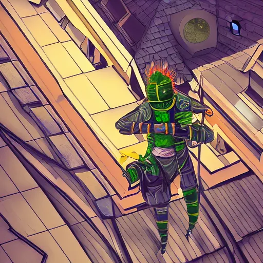 Image similar to a lunarpunk ninja on the roof of a building overhead view, digital art, trending on artstation, behance, deviantart