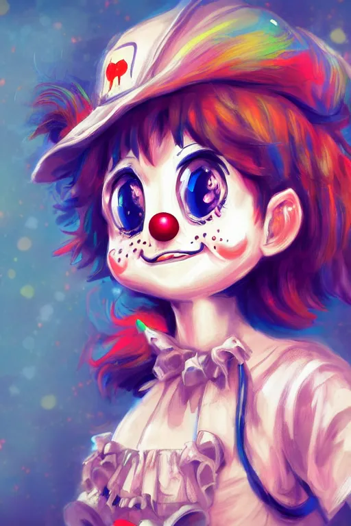 Image similar to a baby clown, highly detailed, digital art, sharp focus, trending on art station, anime art style