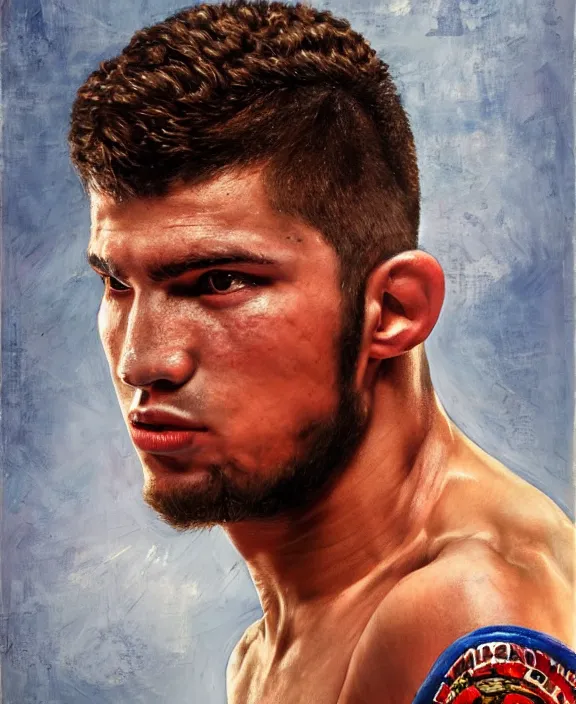 Image similar to portrait of a handsome young spanish ufc fighter, art by denys tsiperko and bogdan rezunenko, hyperrealism