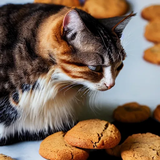 Prompt: cat looking at a freshly baked cookie