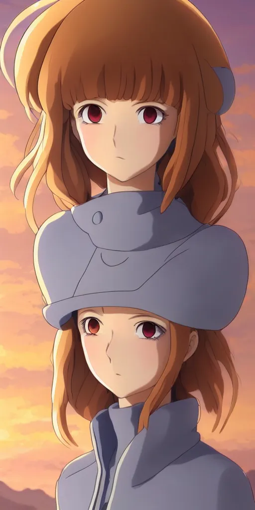 Image similar to anime art full body portrait character nausicaa concept art, anime key visual of elegant young female, brown hair and large eyes, finely detailed perfect face delicate features directed gaze, sunset in a valley, trending on pixiv fanbox, studio ghibli, extremely high quality artwork by kushart krenz cute sparkling eyes