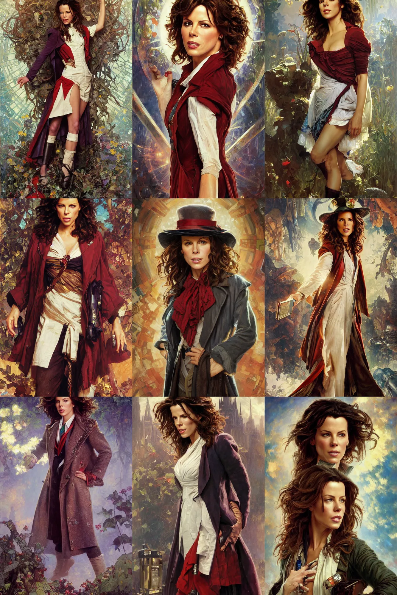 Prompt: The kate beckinsale as Fourth Doctor, Doctor Who, portrait by Stanley Artgerm Lau, greg rutkowski, thomas kindkade, alphonse mucha, loish, norman Rockwell