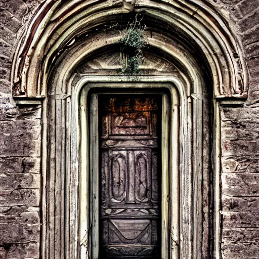 Prompt: Meadow. Ornate doorway with a portal to another dimension. Mixed media, Digital Art and AF-S NIKKOR 10-200mm F2.8G ED.