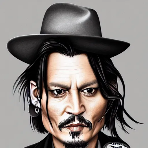 Image similar to a finely detailed funny caricature illustration of johnny depp, artstation, 4k