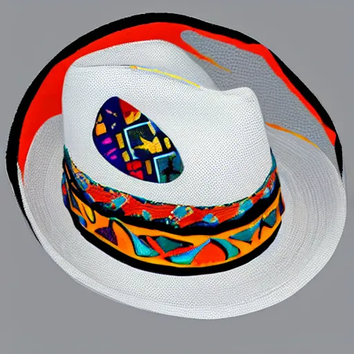 Prompt: dolphin design on a fedora in the style of mexican folk art