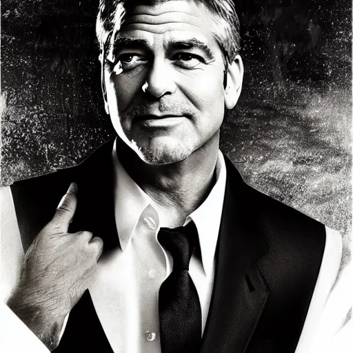 Prompt: a portrait over George Clooney/Brad Pitt/ Val Kilmer mixed together as a single person, studio portrait, cover-art headshot