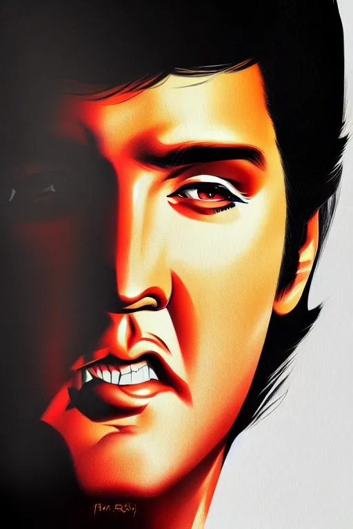 Image similar to elvis presley, manga cover art, detailed color portrait, artstation trending, 8 k, greg rutkowski