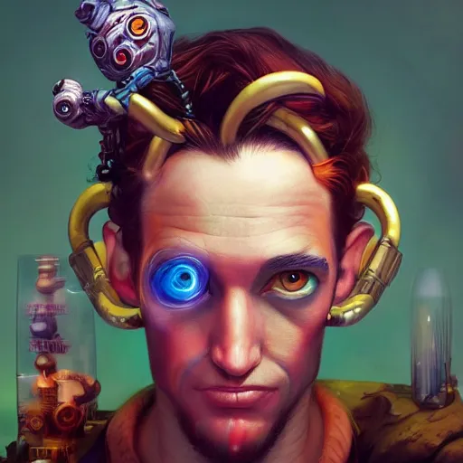 Prompt: lofi biopunk Asmongold portrait Pixar style by Tristan Eaton Stanley Artgerm and Tom Bagshaw.