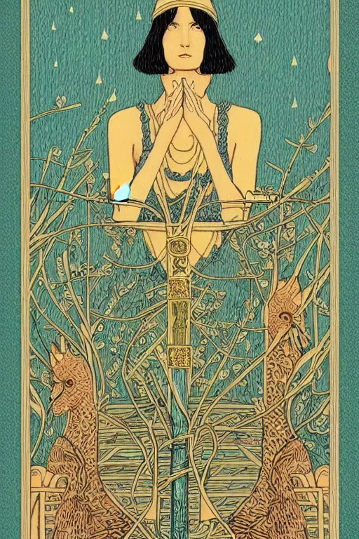 Image similar to tarot card intricate elegant highly detailed by wes anderson and hasui kawase and scott listfield