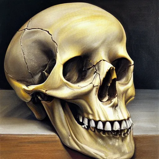 Prompt: high quality high detail painting by lucian freud, hd, portrait of a skull, photorealistic lighting