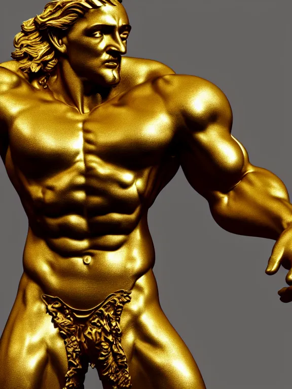 Image similar to stylized gold and black statue made of marble of hercules, full body, hyper realistic, hyper detailed, by johannen voss, by michelangelo, octane render, blender, 8 k