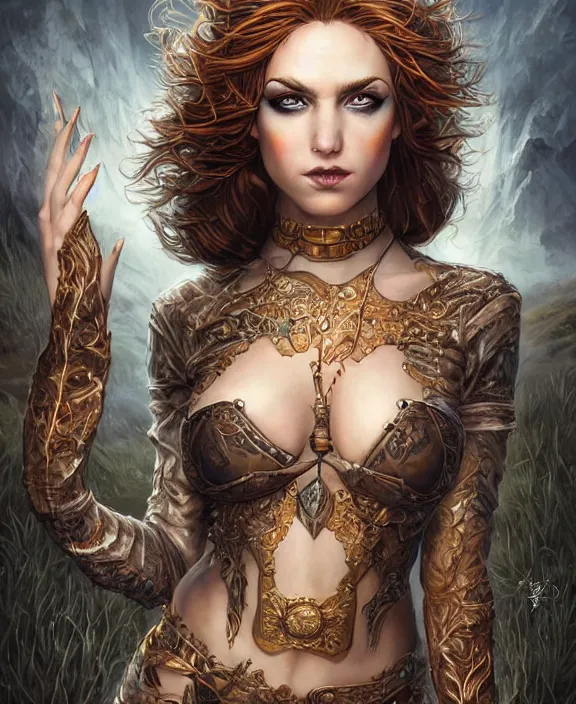 Prompt: a highly detailed symmetrical full body shot painting of a sorceress with piercing beautiful eyes, spring tundra setting, dynamic lighting, ambient lighting, deviantart, art by mark brooks and artgerm and karol bak
