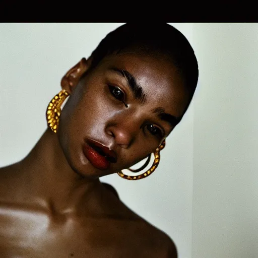 Image similar to realistic! photoshoot for a new balenciaga lookbook, color film photography, portrait of a beautiful woman, photo in style of tyler mitchell, 35mm