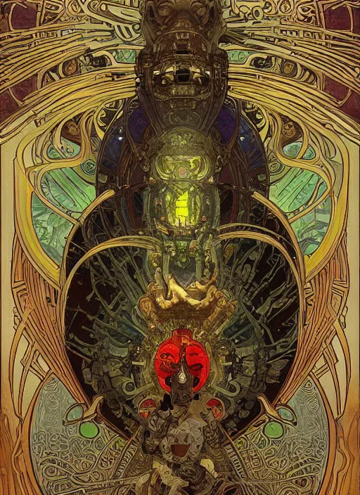 Image similar to retro robot glowing reptile eyes, alphonse mucha, shamanic poster lsd art, intricate, elegant, highly detailed, centered, digital painting, artstation, concept art, smooth, sharp focus, illustration, artgerm, tomasz alen kopera, peter mohrbacher, donato giancola, joseph christian leyendecker, wlop, frank frazetta