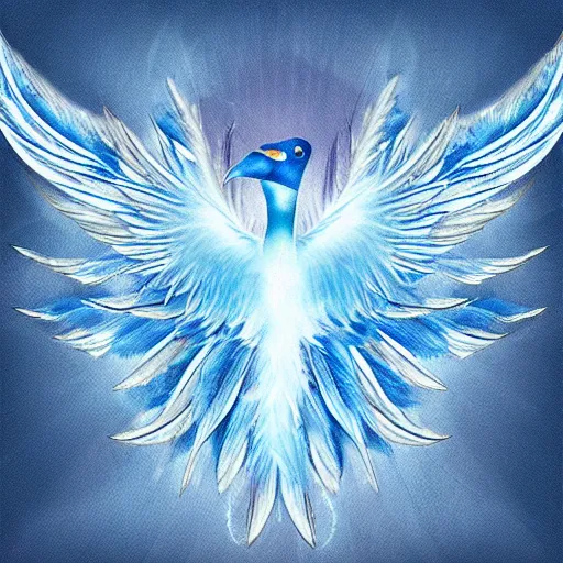 Image similar to blue phoenix bird, his feathers are blue electrical arches, high - quality, realistic