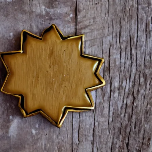 Prompt: an award that is a golden cookie made of wood