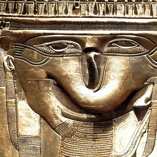 Image similar to the annunaki returned to egypt wearing space suits with egyptian pharaoh head - dresses and breathing hoses that look like elephant trunks - photo, close - up, alien - looking, cyborg, detailed, photo - realism