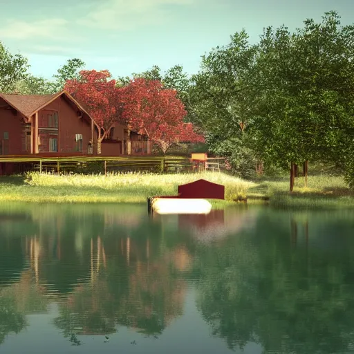 Image similar to a house on the lake, cinematic, hyper realistic