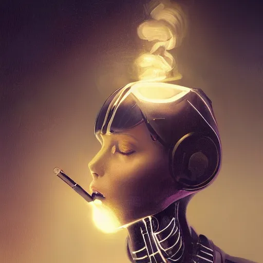 Image similar to a portrait of an attractive robot smoking by greg rutkowski, sung choi, mitchell mohrhauser, maciej kuciara, johnson ting, maxim verehin, peter konig, 8 k photorealistic, cinematic lighting, hd, high details, dramatic, dark atmosphere, trending on artstation