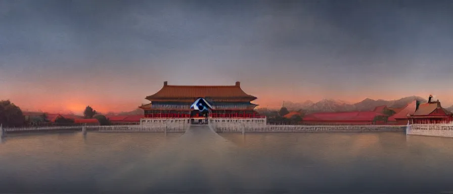 Image similar to The Forbidden City at dawn, detailed matte painting, cinematic, Alan Lee, Artstation