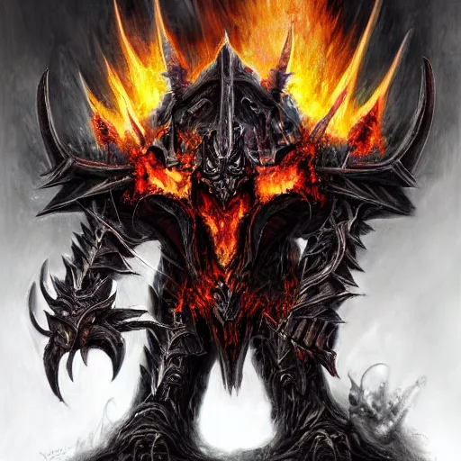 Prompt: inferno demon lord of torment in heavy molten armor, artstation hall of fame gallery, editors choice, #1 digital painting of all time, most beautiful image ever created, emotionally evocative, greatest art ever made, lifetime achievement magnum opus masterpiece, the most amazing breathtaking image with the deepest message ever painted, a thing of beauty beyond imagination or words