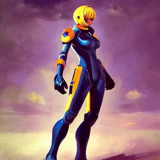 Prompt: greg manchess portrait painting of armored zero suit samus aran as overwatch character, medium shot, asymmetrical, profile picture, organic painting, sunny day, matte painting, bold shapes, hard edges, street art, trending on artstation, by huang guangjian, gil elvgren, ruan jia, greg rutkowski, gaston bussiere