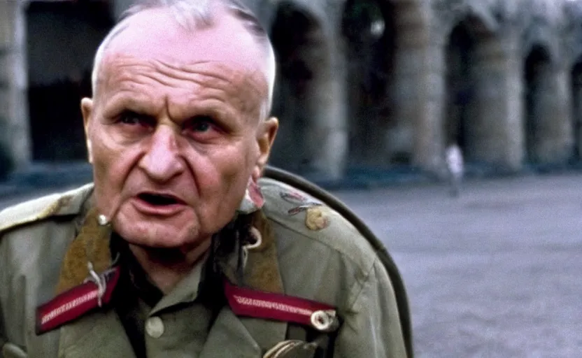 Image similar to Old Karol Wojtyła in a still from the movie Full Metal Jacket (1987), 4k, high quality