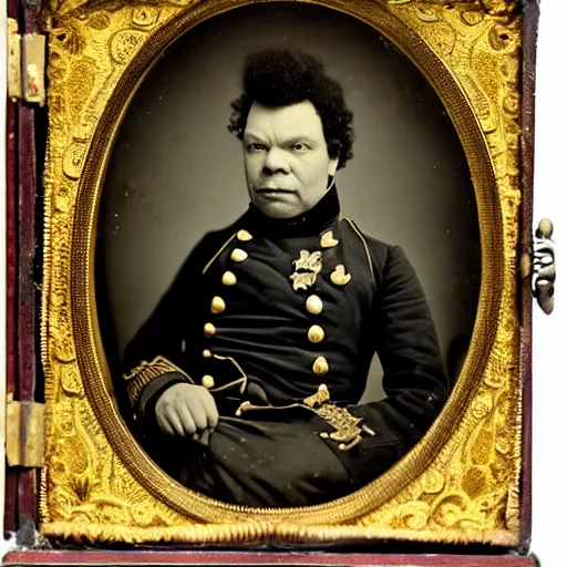 Prompt: A daguerreotype of Craig Charles dressed in 19th century military uniform, regal, refined, highly detailed