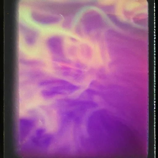 Image similar to polaroid of coloured smoke, gradient, texture, lomography, fluid dynamics, in darkness, dramatic lighting