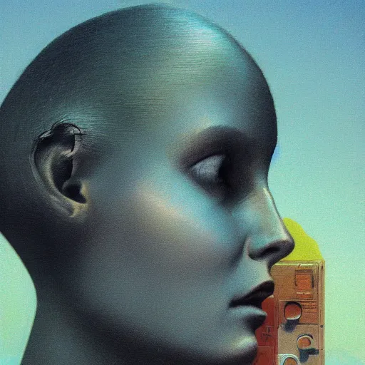 Prompt: a closeup of a businesswoman with a computer motherboard head, Beksinski, Dariusz Zawadzki