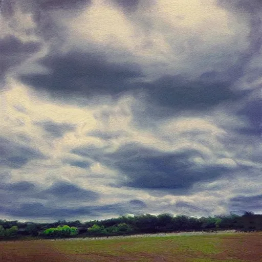 Image similar to “small town cloudy sky realistic panting”