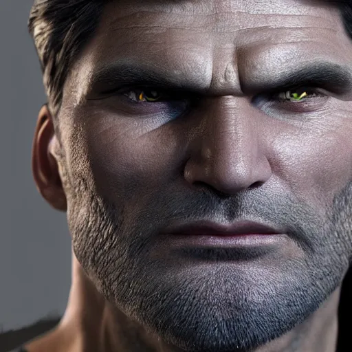 Prompt: detailed 3d render of the incredible hulks face, eric bana, lifelike textures and realistic hair, extreme close detail, high resolution, fine character detail