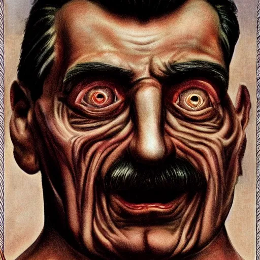 Image similar to bodyhorror portrait of josef stalin abomination, photo - realistic, color image, 2 k, highly detailed, by h. r. giger