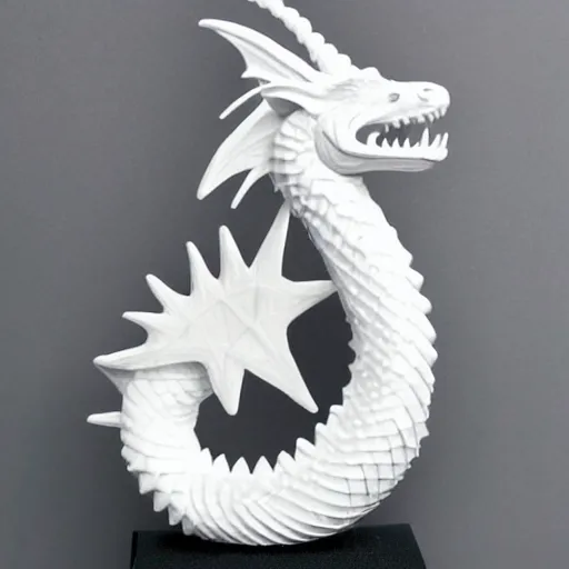 Image similar to photo of white soap sculpture of a dragon, photo realistic, indoor, minimalism,