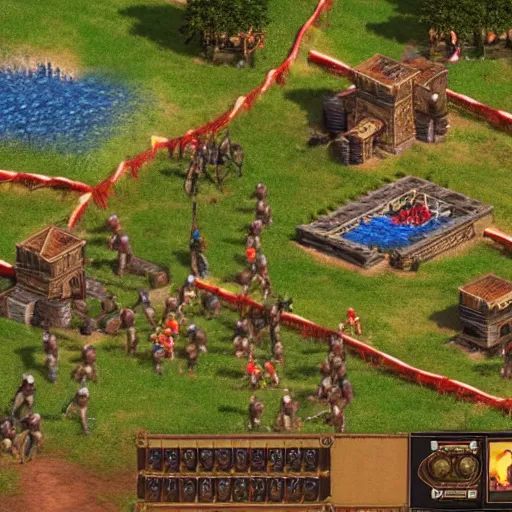 Image similar to age of empires ii, membtv. bright lights. eating food