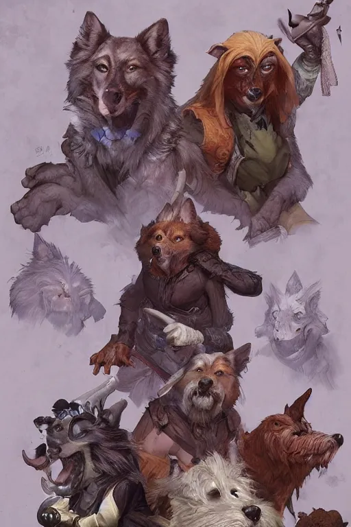 Image similar to portrait of the dogfolk cursed by the flute by artgerm and Craig Mullins, James Jean, Andrey Ryabovichev, Mark Simonetti and Peter Morbacher 16k