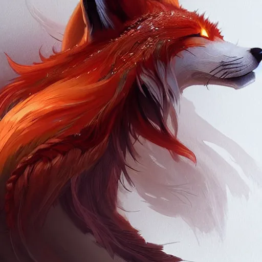 Image similar to A full-length portrait of a beautiful fire fox with nine tails，full of details, concept art, smooth, by Kittichai Rueangchaichan and wlop ，trending on cgsociety and artstation，8kHDR，light effect