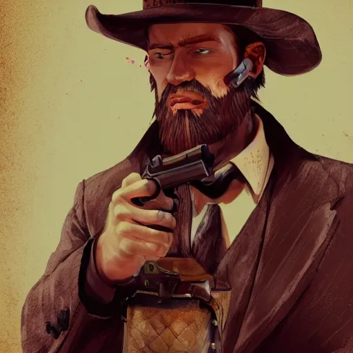 Prompt: well dressed preacher in the wild west holding a gun, 8k, artstation