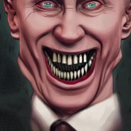 Prompt: vladimir putin drunk without teeth smiling ☺, horror scene in lunatic asylum, intricate, highly detailed, smooth, artstation