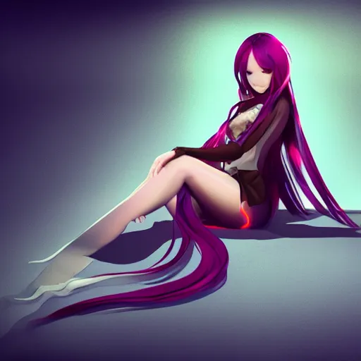 Prompt: a stylized image of a woman with long hair, concept art by muqi, featured on pixiv, synchromism, polycount, full body made of hard surfaces, pixiv, machine miki