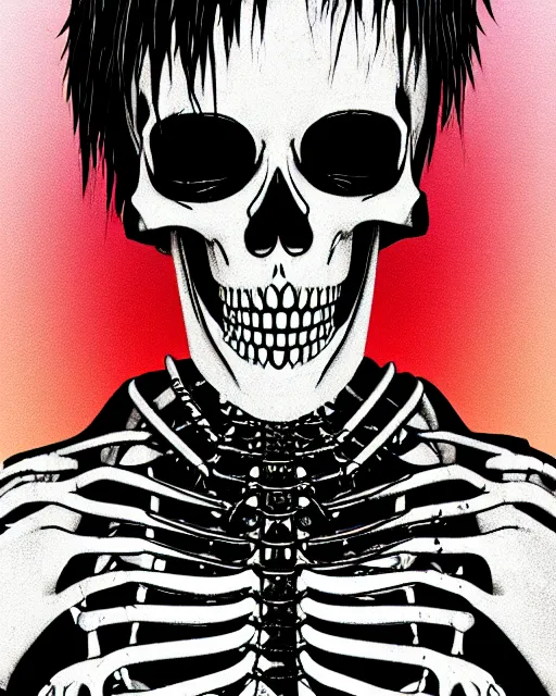 Prompt: glitchcore punk rocker skeleton