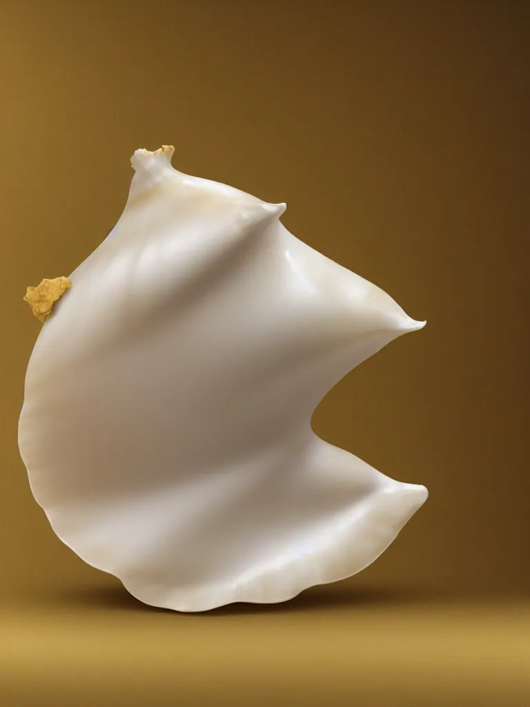 Prompt: white and gold conch, impossible geometry, surreal, Octane Render, Unreal Engine