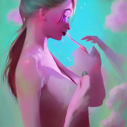 Image similar to the cotton candy kiss of transcendental bliss, in the style of pascal blanche from artstation, digital art