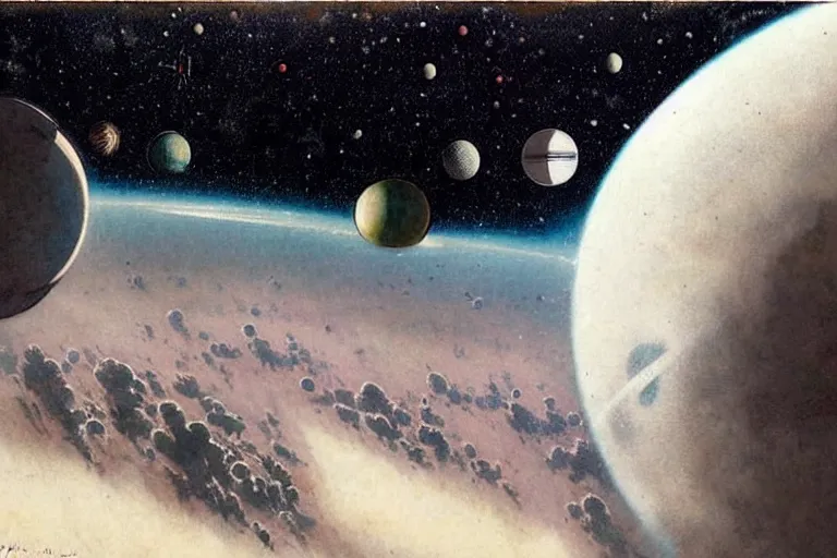 Image similar to ( ( ( ( ( 1 9 5 0 s retro science fiction earth as seen from space. muted colors. ) ) ) ) ) by jean - baptiste monge!!!!!!!!!!!!!!!!!!!!!!!!!!!!!!