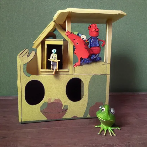 Image similar to frog and toad play house of puppets by metallica